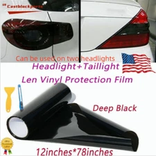 For Headlight+taillight Deep Black Tint Film Lens Vinyl Wrap Protection 12"x78"