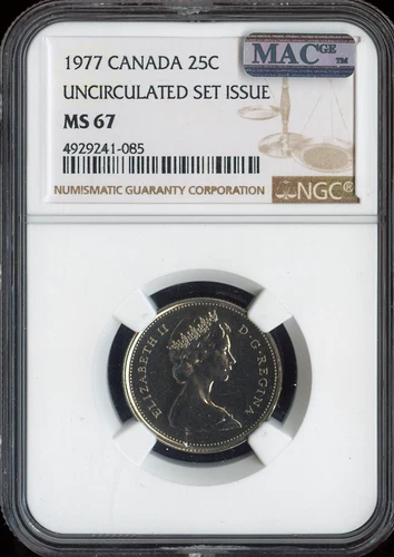 1977 Canada 25 Cents 25C NGC MS67 MAC Quality