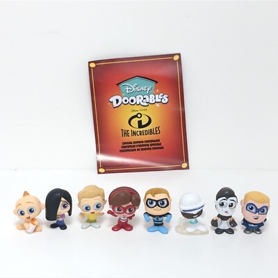 Disney Doorables The Incredibles Collection Peek Lot of 8 Complete Set & Sheet