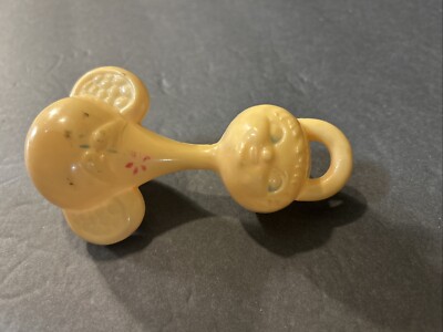 Vintage Baby Rattle Long Necked Angel  White And Orange Hard Plastic Celluloid
