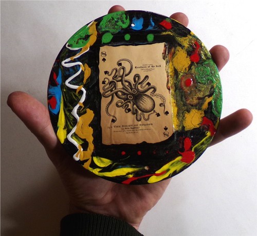 8 OF SPADES OCTOPUS: Painting & Card Collage On 6" Vinyl Record 1/1 Original Art - Photo 4 sur 5