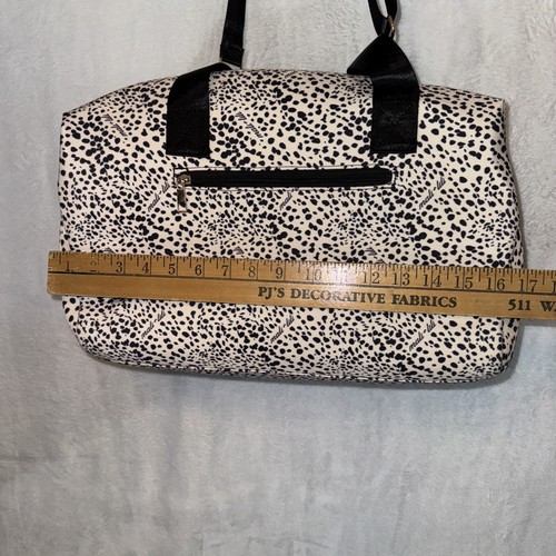 Overnight Weekender Bag Mali + Lili Tote Black Beige Snow Leopard Print Duffle - Picture 7 of 13