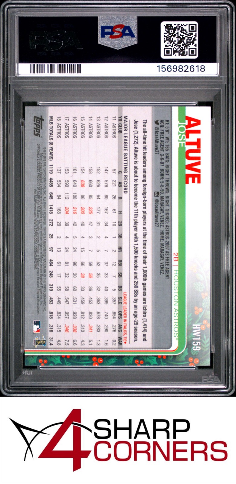 2019 TOPPS HOLIDAY #159 JOSE ALTUVE ASTROS POP 4 PSA 10 view 2