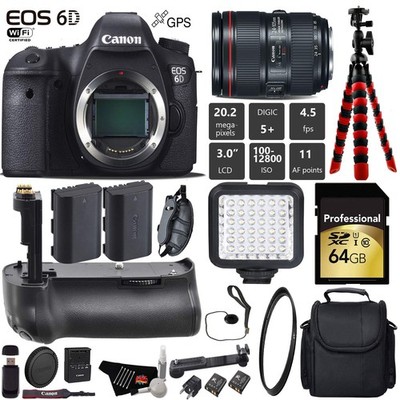 Canon EOS 6D DSLR Camera with 24-105mm f/4L II Lens + Professional Battery Grip