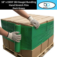 18" x 1500' 63 Ga 8 Rolls Cast Hand Narrow Stretch Wrap Dark Green Shrink Film