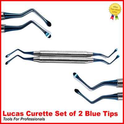 2PCS Dental Lucas Curette   Blue Surgical Bone Curettes, Serrated INSTUMAX 