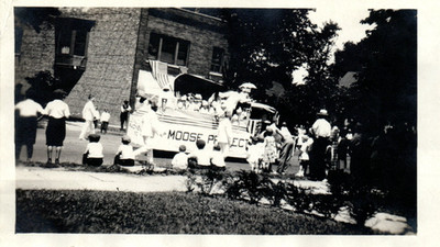 1930s Moose Parade Float With Flags Patriotic Fourth Of July Vintage Photo