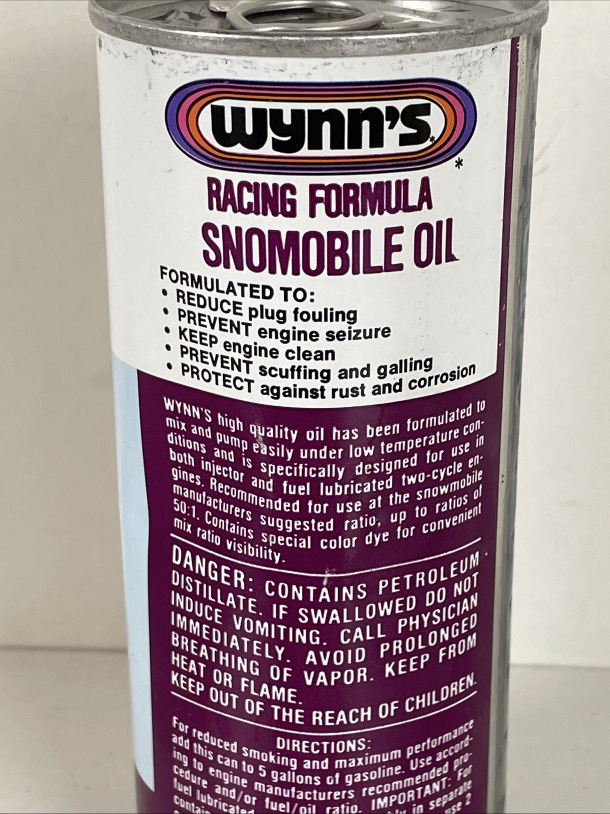 Wynn's Racing Formula Snomobile 16 Fl. Oz. Oil Vintage Unopened Can