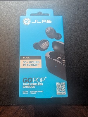 JLab GO POP+ True Wireless Earbuds USB C IPX4 Black Brand New Sealed 35+ Hr Bat.