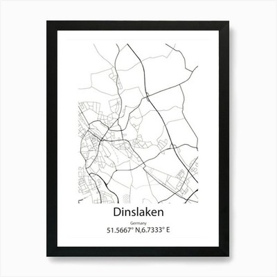 Dinslaken,Deutschland Minimalistische Karte Ar gerahmtes Wandbild Poster Leinwanddruck Bild