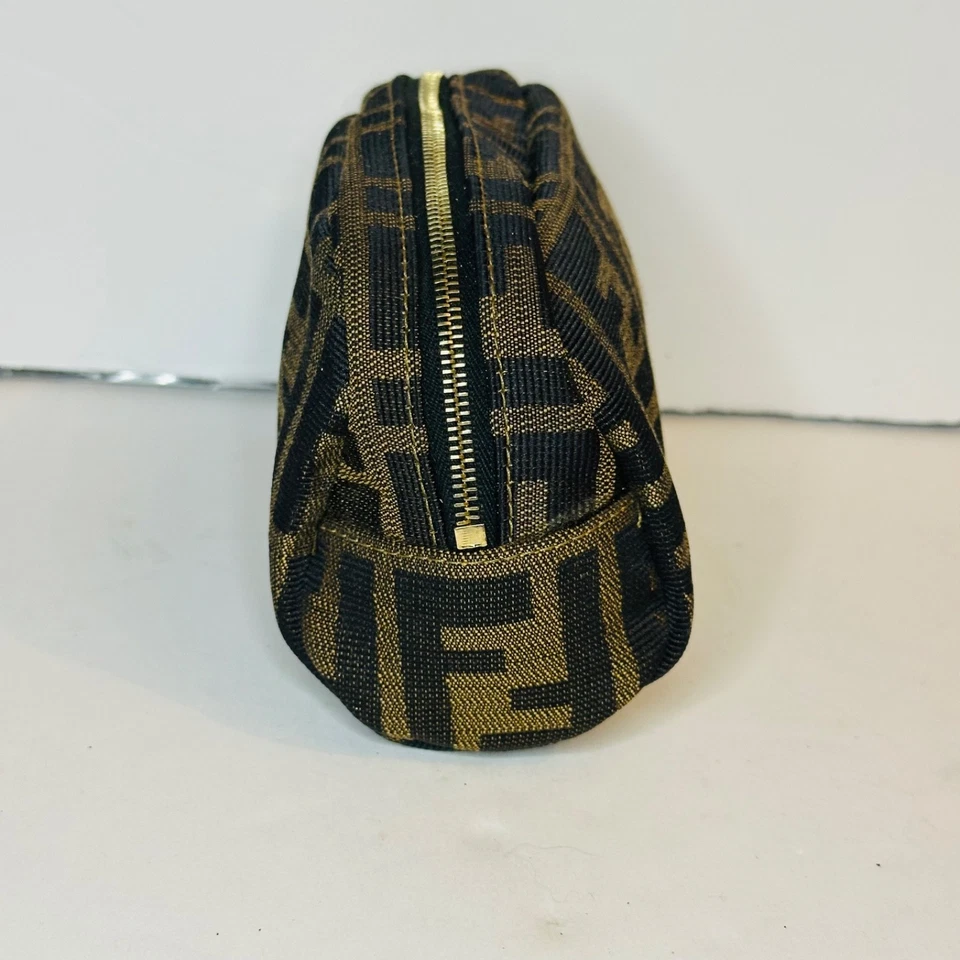 FENDI Zucca Mini Pouch Multi Case Canvas Leather Brown Zipper Authentic vintage - Image 3 of 4