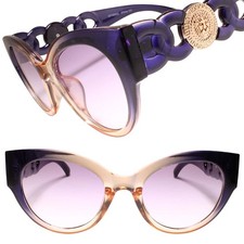 Classy Gold Lion Head Medallion Chain Temple Retro Womens Cat Eye Sunglasses