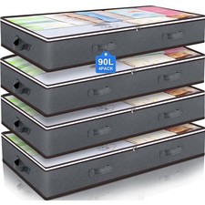 4pack 90L Underbed Storage Boxes with Lids Large Under Bed Storage Bags with Zip