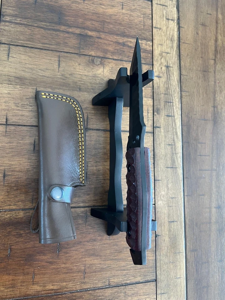 CUSTOM HANDMADE HAMMERED D2 HANDLE TANTO LEATHER SHEATH 65 - Image 2 of 4