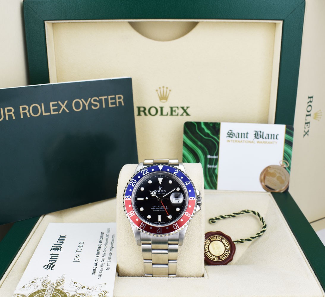 ROLEX Stainless Steel GMT Master II Pepsi Bezel No Holes SEL 16710 SANT BLANC