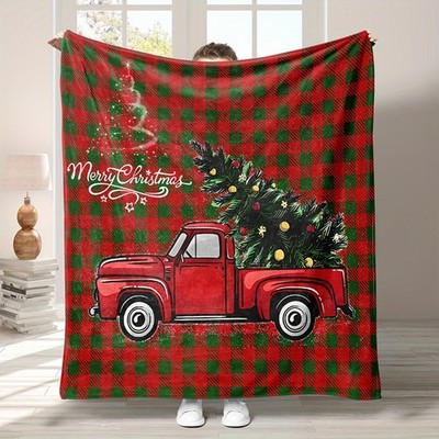 Cozy Plaid Truck And Christmas Tree Flannel Throw - Incredibly Soft, Perfect f