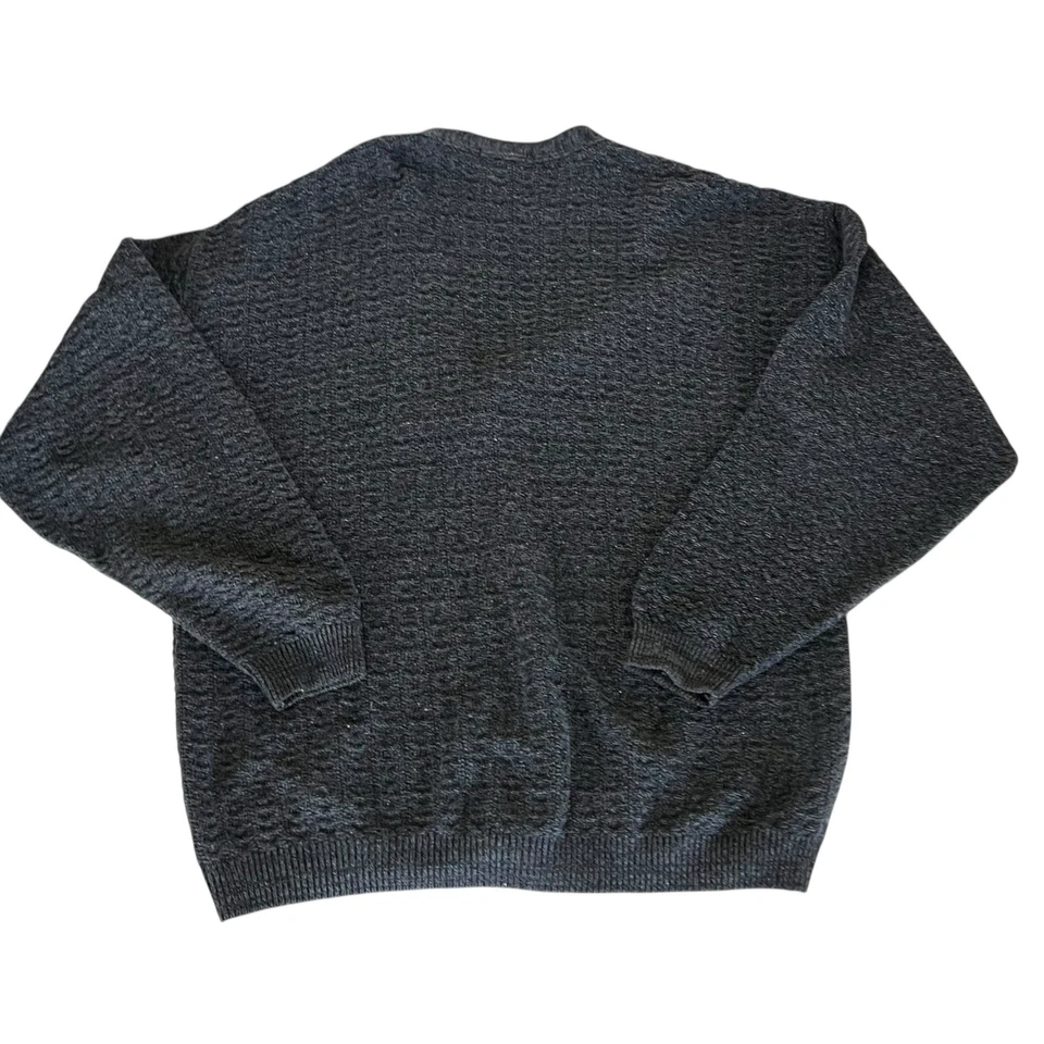 Vintage 90s Mens Cardigan Sweater XL Dark Gray Chunky Cotton Knit Trader Bay  - Image 3 of 4