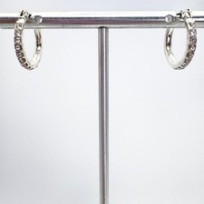 Small Cubic Zirconia Hoop Earrings Hinged Posts Silver Plated Sz 2/3" Diameter
