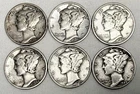Lot of 6 Mercury 90% Silver Dimes 10C ~ Assorted Years / Mints