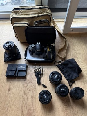 Nikon D3100 DSLR Bundle 18-55 35mm 50mm 55-200 Lenses MC-DC2 Remote