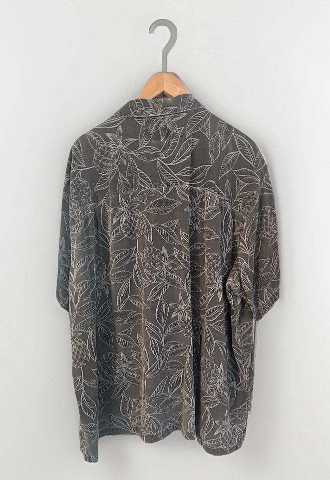 Camisa Island Shores Hombre 3XL Alta Gris Seda Floral Jacquard Hawaiano Playa Botón Foto 2 de 4