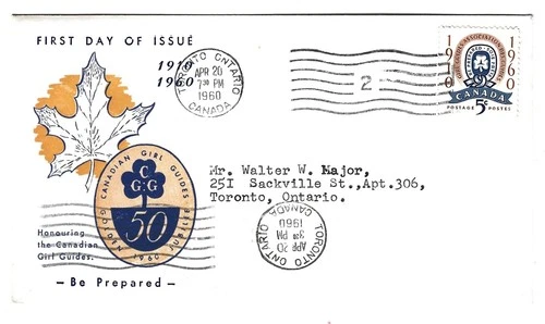 1960 Canada - Toronto, Ont. 5c Girl Guides #389 FDC First Day Cover -Nice Cachet