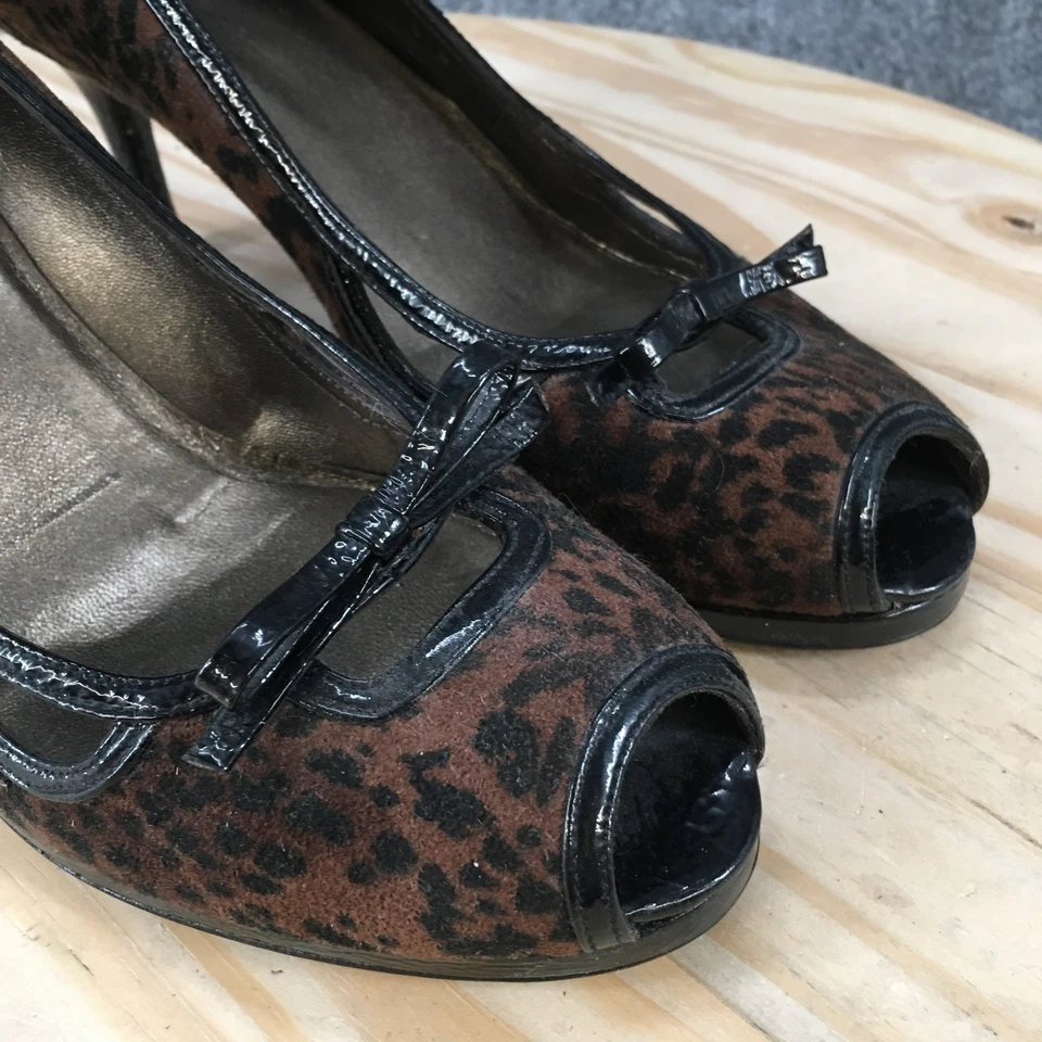 Stuart Weitzman Heels Womens 8.5M Becon Animal Print Peep Toe Kitten Pumps Brown - Image 3 of 4
