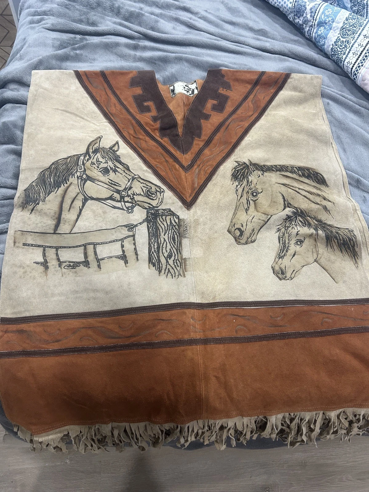Vintage Auth. Hand Made Leather Poncho One Size Fits All Made In Mexico
