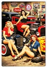 Vintage Style Metal Sign Hot Rod Garage Pinups 18x12 Made USA