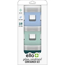Ello Duraglass Reusable Glass Condiment Containers with Leak Proof Plastic Lid