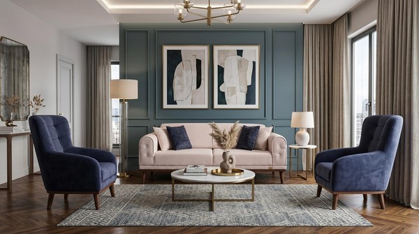 Blau-Beiges Wohnzimmer-Set Sofas Stoffsofas Modern DesignermöBel-image