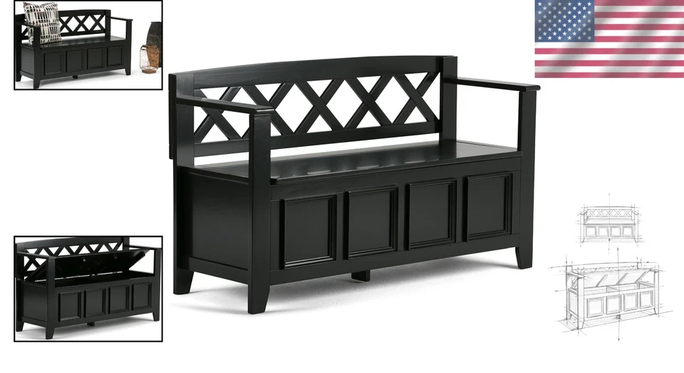 Compact Black Storage Bench with Spacious Lift-Up Compartment for Entryway Use - Image 2 of 4