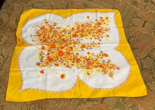 Vintage 1970s Scarf Yellow Orange Floral 25x25 Fall Autumn Wildflower Bouquet