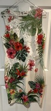Elie Tahari Weslee Dress White Tropical Floral Open Cut Lace Sheath Sz 10 Hawaii