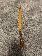 Vintage 20 Inch Fox Wolf Head Shoehorn Long Wood Handle Gold Tone Decorative