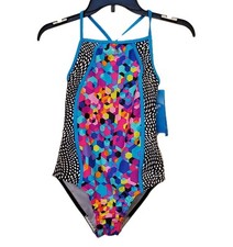 Speedo Swimsuit Girls Size 14 Rainbow Brights One Piece UPF 50 Nylon Blend NWT