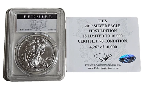 2017 Silver Eagle PCGS MS 70 Premier First Edition - 1 oz .999 silver