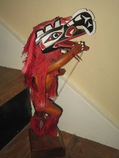 c1990 PNW FIRST NATIONS WOOD CARVED DOLL TOTEM EAGLE NATIVE AMERICAN INDIAN G.S.