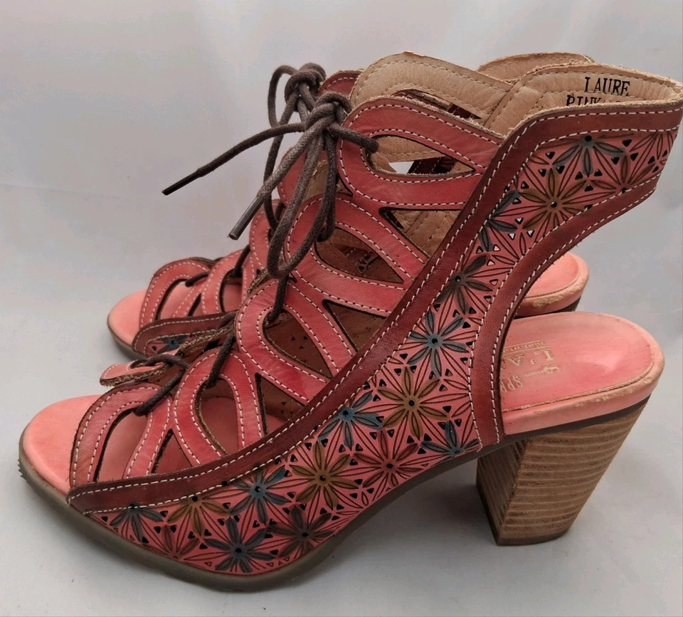 L' Artiste Spring Step Laure Pink 39, 8, 8.5 Shoe Heel Sandal Lace Up Strappy - Image 2 of 4
