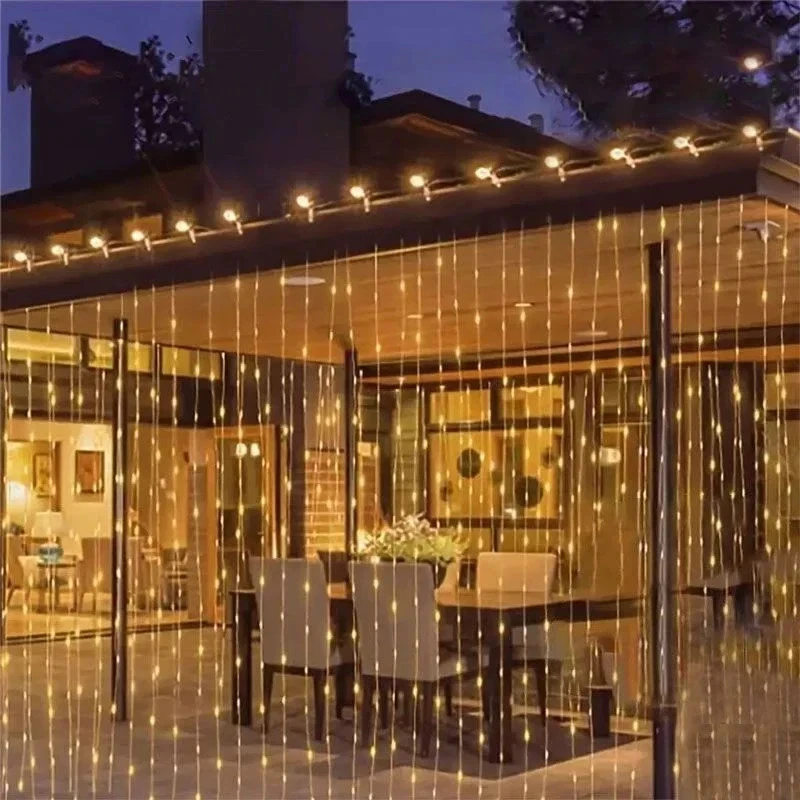 Waterproof Solar LED Fairy String Net Mesh Curtain Lights Outdoor Xams Decor - Image 3 of 4