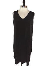 SUSAN GRAVER Size L PETITE  Shift Dress Black Sleeveless Stretch Liquid Knit