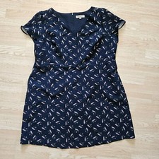 Loft Womens Plus Size 24 Blue Floral Leaf Pattern Dress VNeck Shift W/ Pockets 
