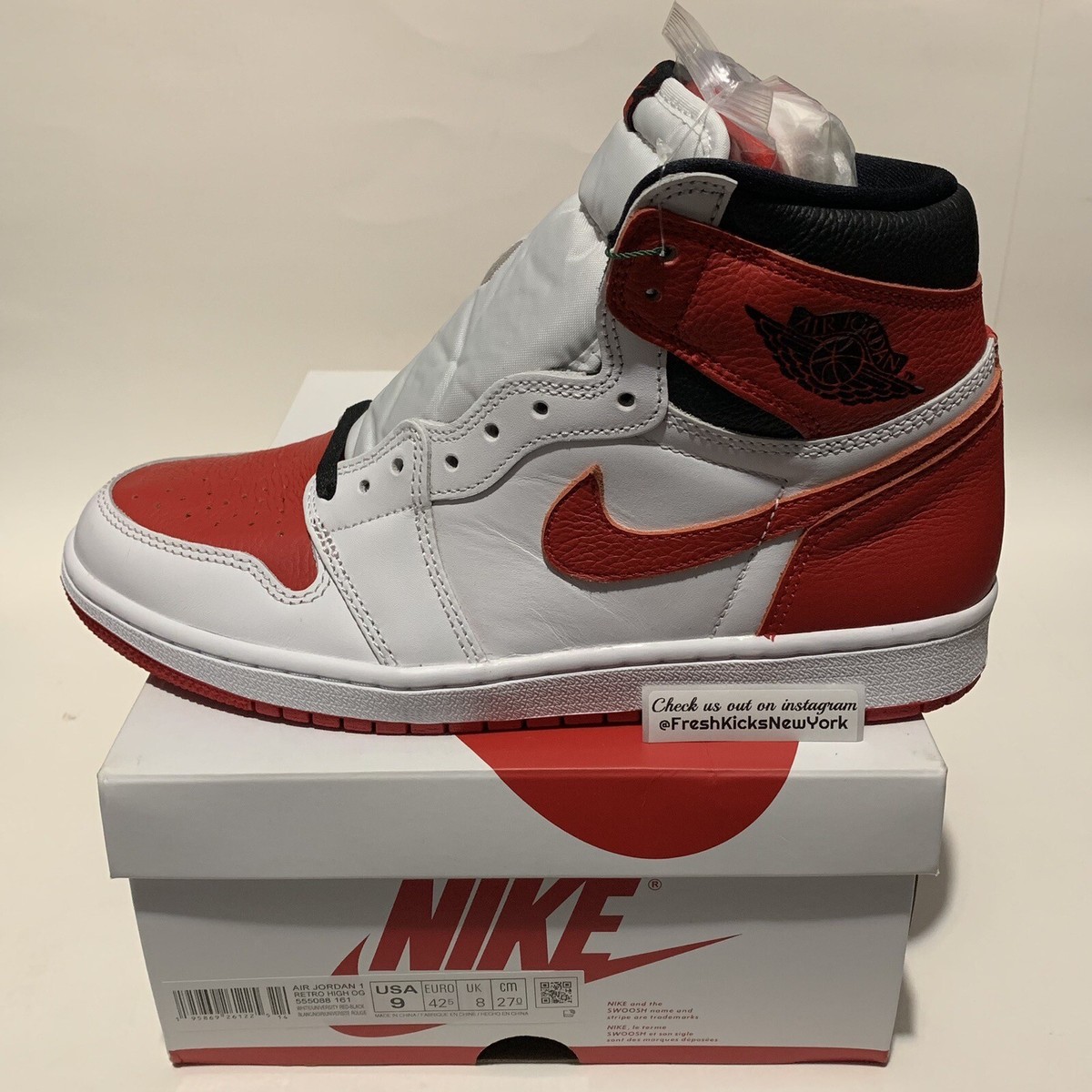 Jordan 1 Retro High OG Heritage Men Size 9 New 555088-161