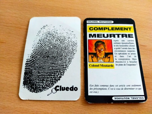CLUEDO REMPLACEMENT CARTE PERSONNAGES PIÈCES ARMES PARKER PIECES D'ORIGINE - Photo 6/35