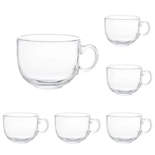 Set of 6 Jumbo Glass Mugs 16oz Clear Drinking Cups for Coffee Tea Soup