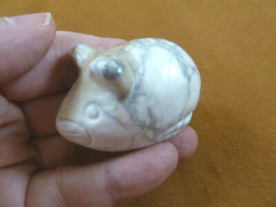 Y-MOU-703 plump little white Howlite Roly Poly house Mouse Mice gemstone carving