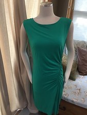 Ann Taylor Emerald Green Shirred Side Stretch Dress Medium Excellent