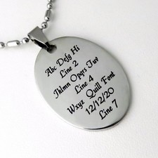Custom Oval Necklace - STAINLESS STEEL - Personalized - Choose Font - Engraved