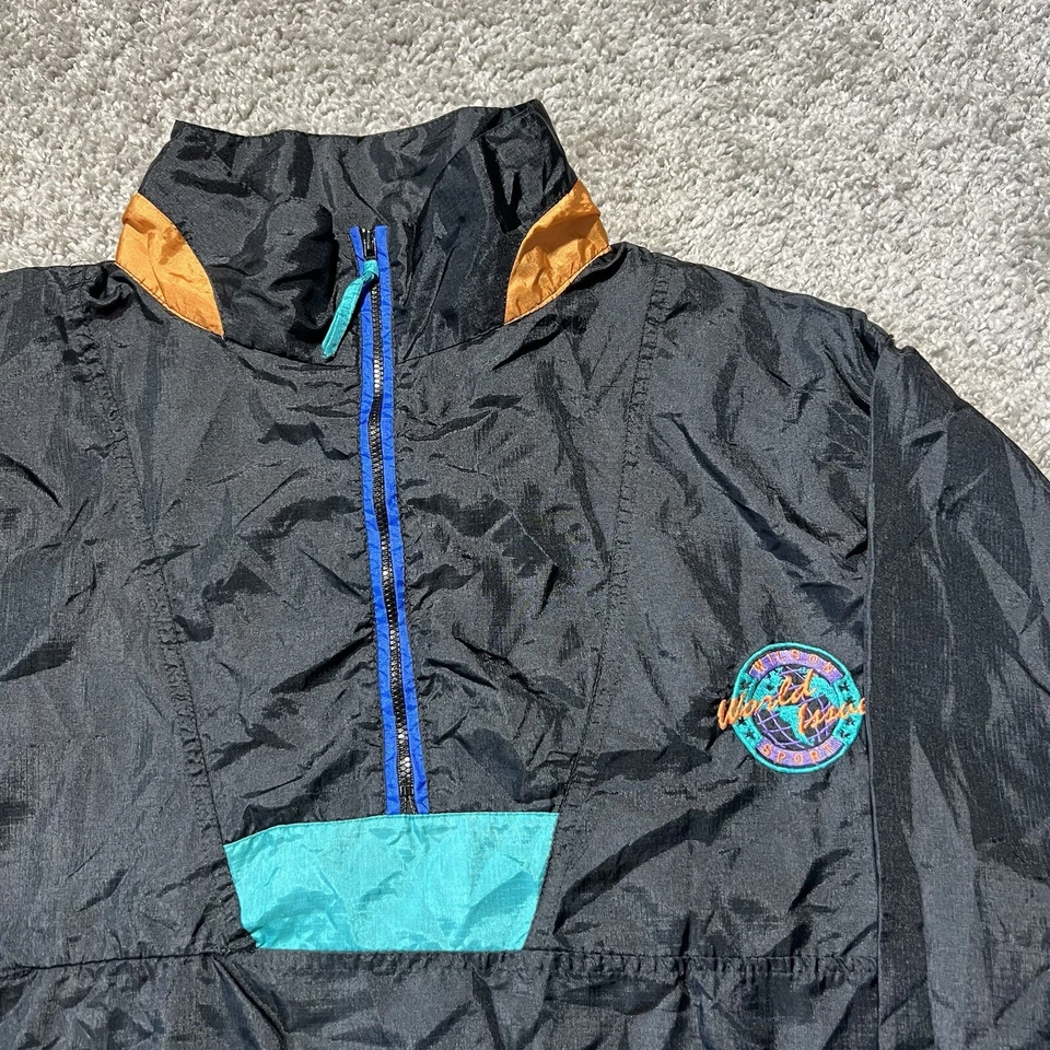 Vintage Wilson Windbreaker Jacket Medium 80s 90s Colorblocked Teal Half Zip - Image 3 of 4