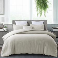 Stone Washed Linen King Duvet Cover Set with Pillow Shams, Light Taupe